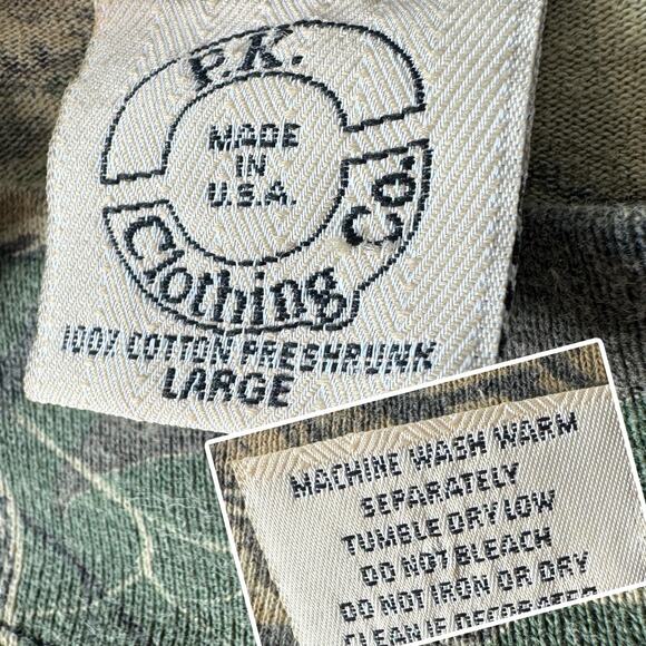 VTG USA PK Clothing Co Mossy Oak Mock Neck Shirt L Woodland Plus Camo Hunting - Picture 13 of 15